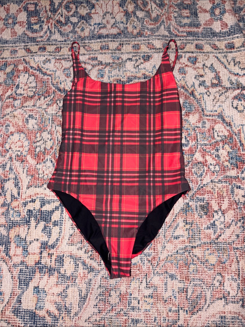 Wildfox Red Tartan Plaid One Piece Swimsuit SZ L NWT